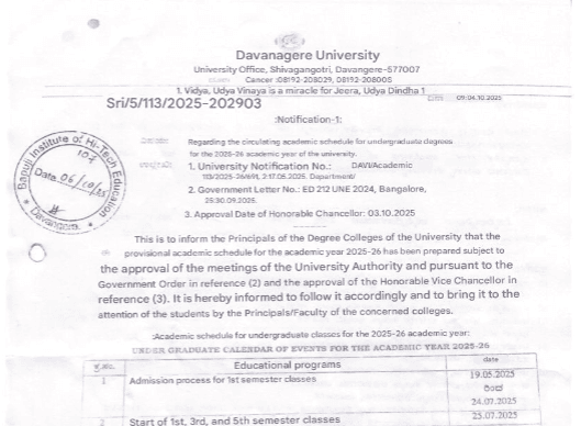 Fee payment notice published by Bapuji Institute of Hi-Tech Education.