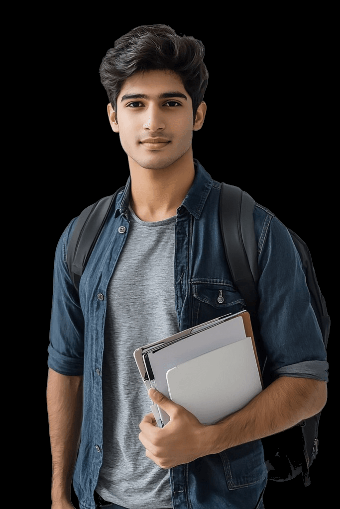 Student with study materials at BIHE campus enrollment